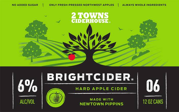 2 Towns Ciderhouse Brightcider Hard Apple Cider (6 ct, 12 fl oz)