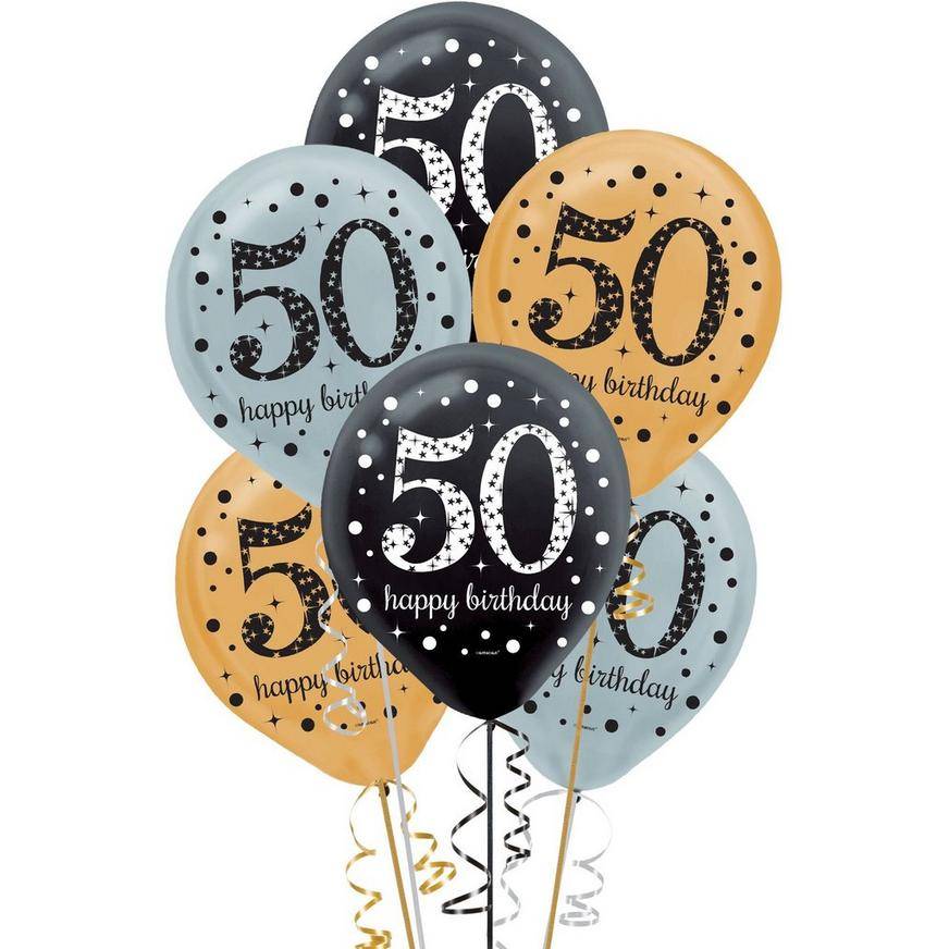 Uninflated 15ct, 50th Birthday Balloons - Sparkling Celebration