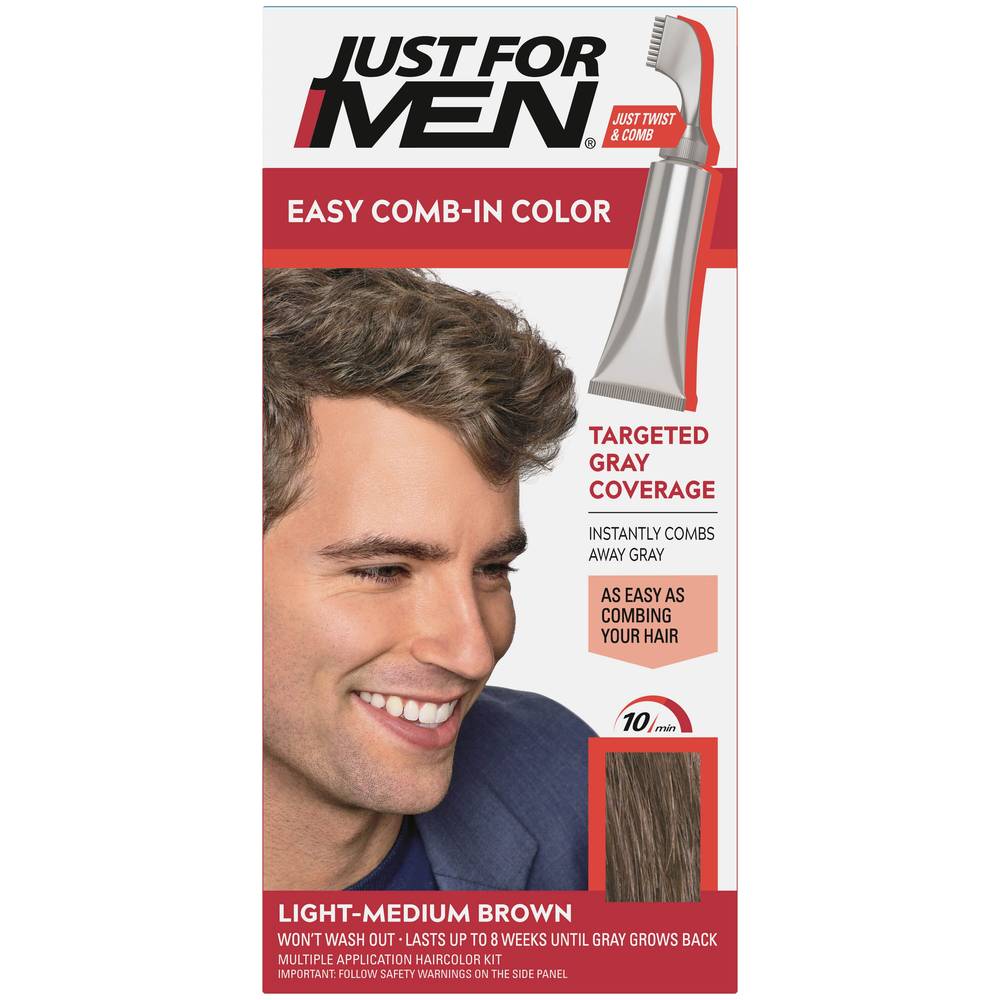 Just For Men Easy Comb-In Color Targeted Gray Coverage Hair Color, Light-Medium Brown