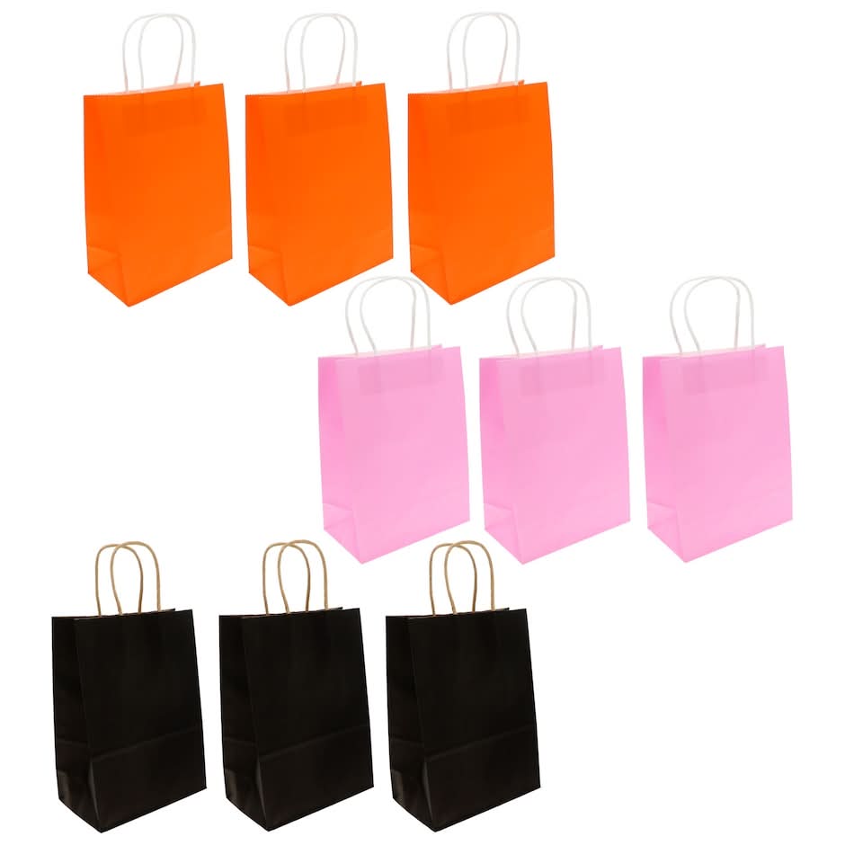 Voila Colorful Kraft Paper Gift Bags, Orange Pink & Black (3 ct)