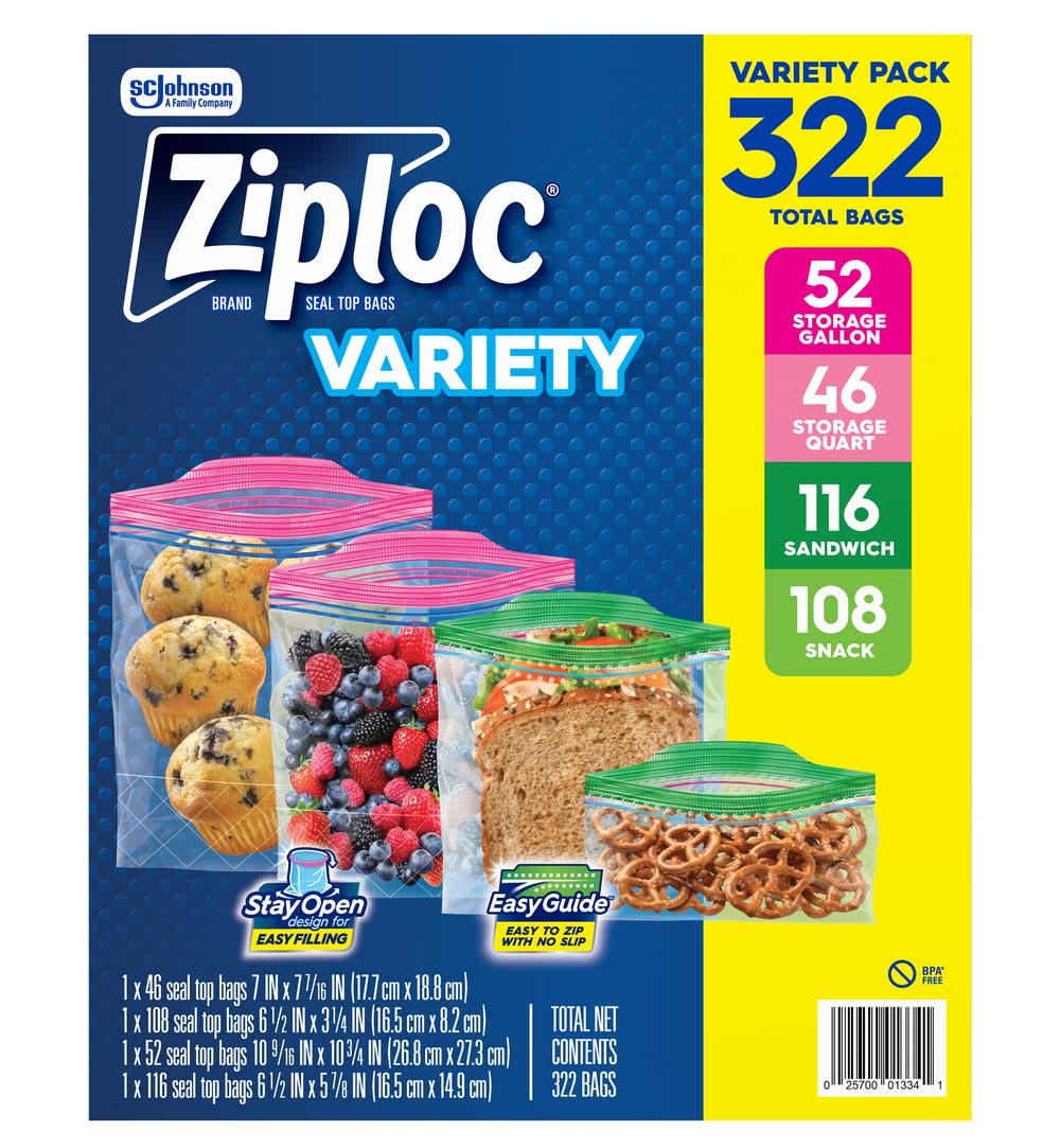 Ziploc · Bolsas de plástico con cierre hermético (322 un)