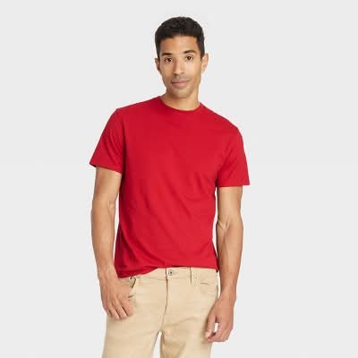 Goodfellow & Co. Crew Neck Every Wear Short Sleeve T Shirt, Men, Large, Red Velvet
