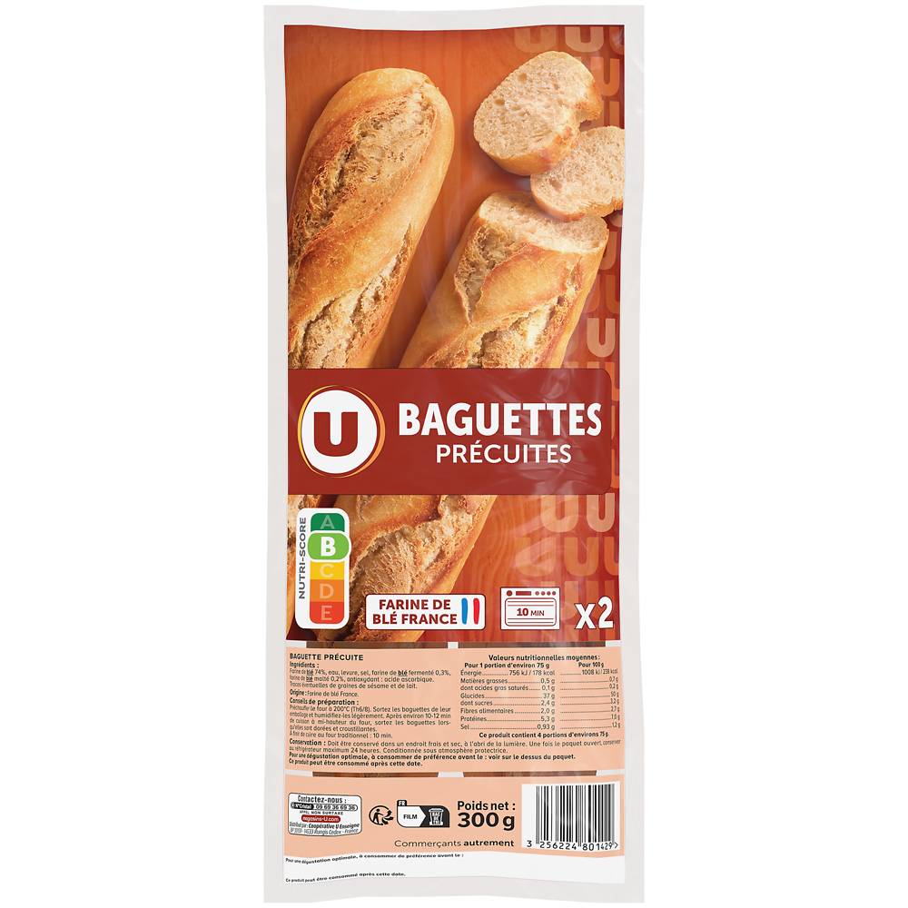 U - Baguettes précuites longue (2 pièces)