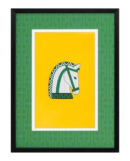 Jonathan Adler Greek Key Matted Metal Tabletop Frame, 4x6 in, Black & Green