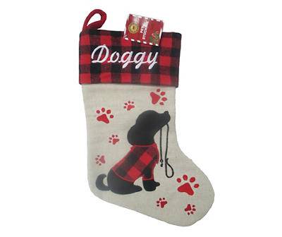 "Doggy" Beige & Red Plaid Dog Stocking