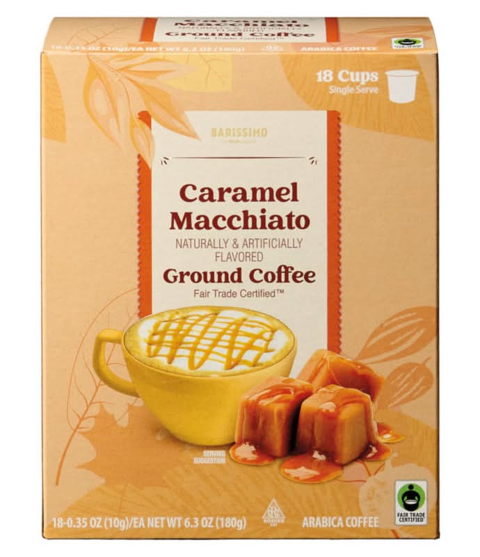 Barissimo Single Serve Ground Coffee Cups, Caramel Macchiato (6.3 oz, 18 ct)