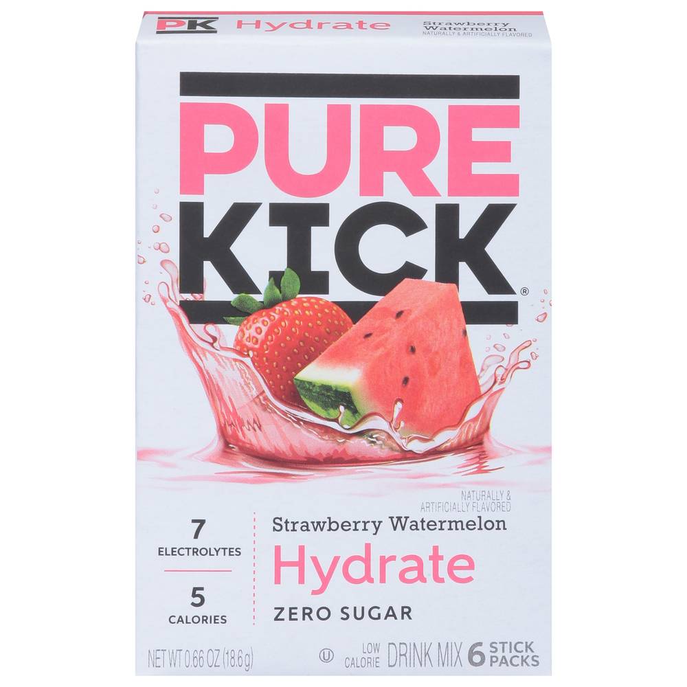 Pure Kick Zero Sugar Hydrate Drink Mix Stick, Strawberry-Watermelon (0.66 oz, 6 ct)