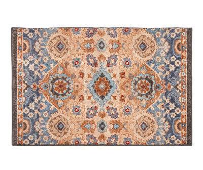 Blue & Tan Traditional Floral Accent Rug, (30" x 46")