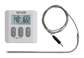 Taylor Precision Products Digital Cooking Thermometer With Probe and Timer, 3.25x3.25 in