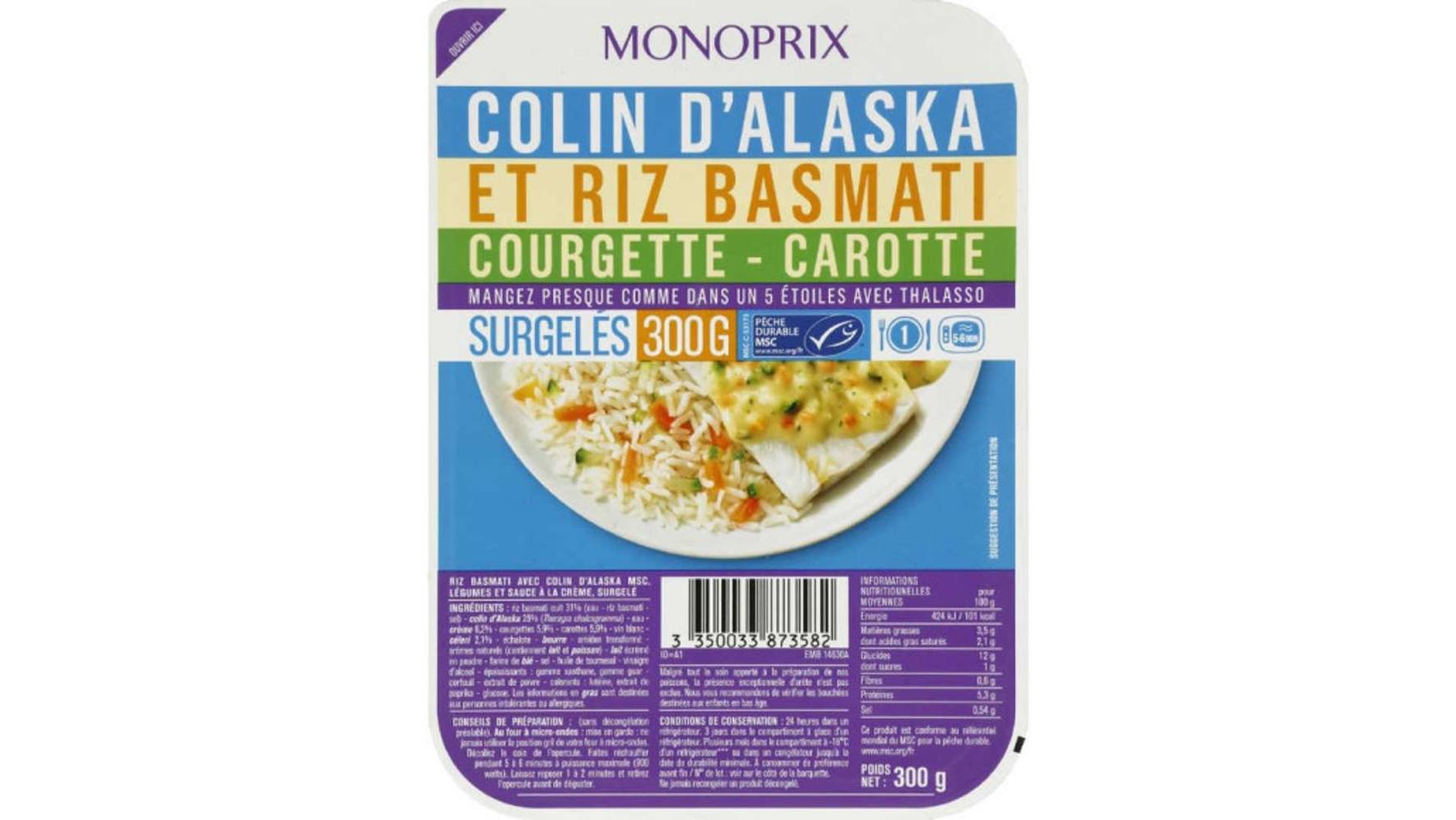 Monoprix Colin alaska et riz @ la courgette La boite de 300g