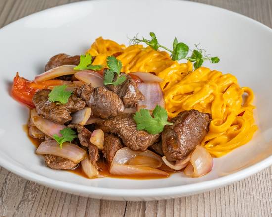 Fettuccine and Risotto Lomo Saltado