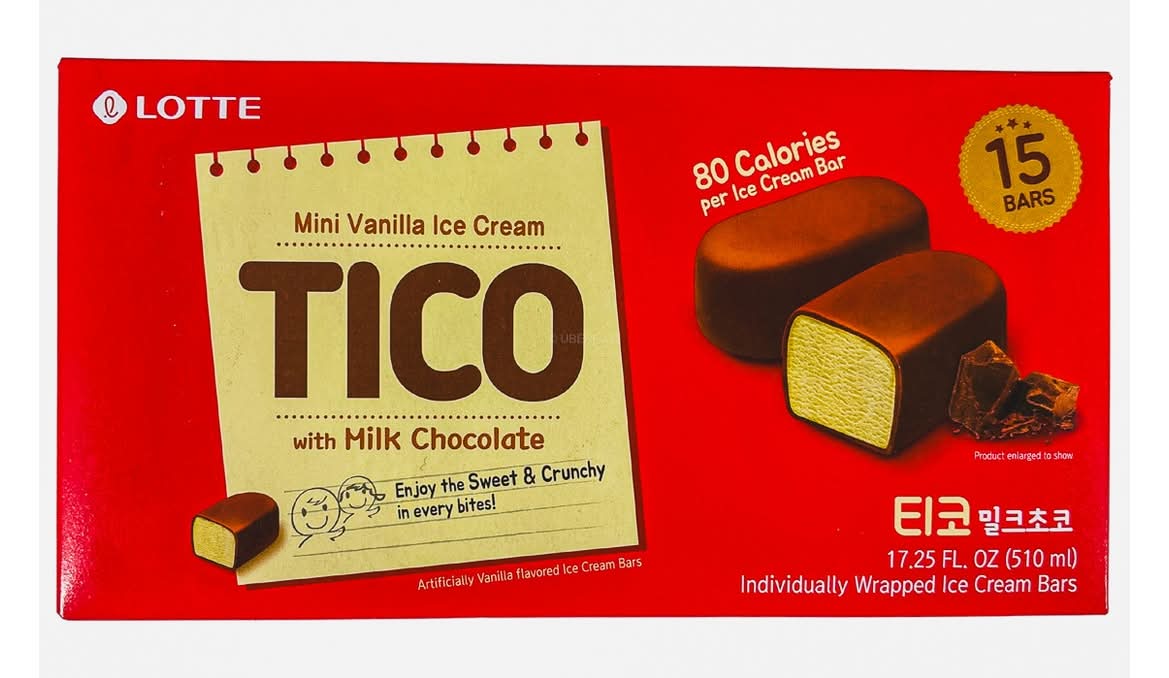 Lotte Tico Mini Milk Chocolate Ice Cream Bars, Vanilla (17.5 fl oz, 15 ct)  | Postmates
