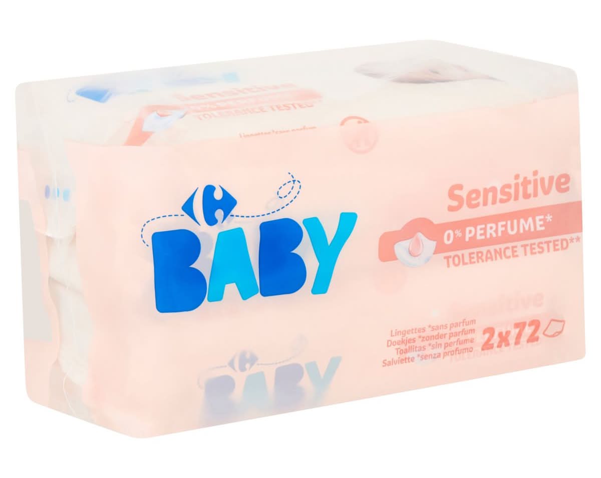Carrefour Baby Sensitive Lingettes sans Parfum 2 x 72 Pièces