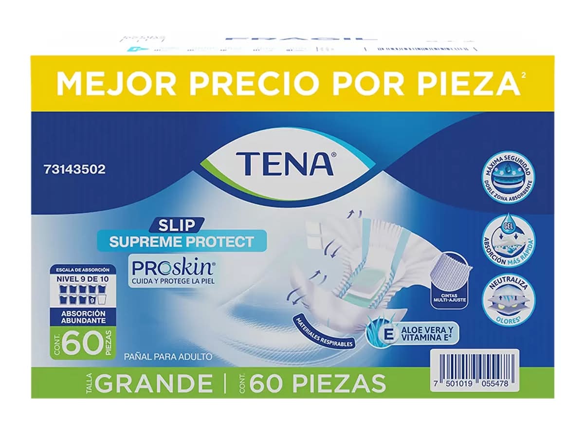 Tena · Pañal desechable con protección suprema antideslizante para adulto, G (60 un)