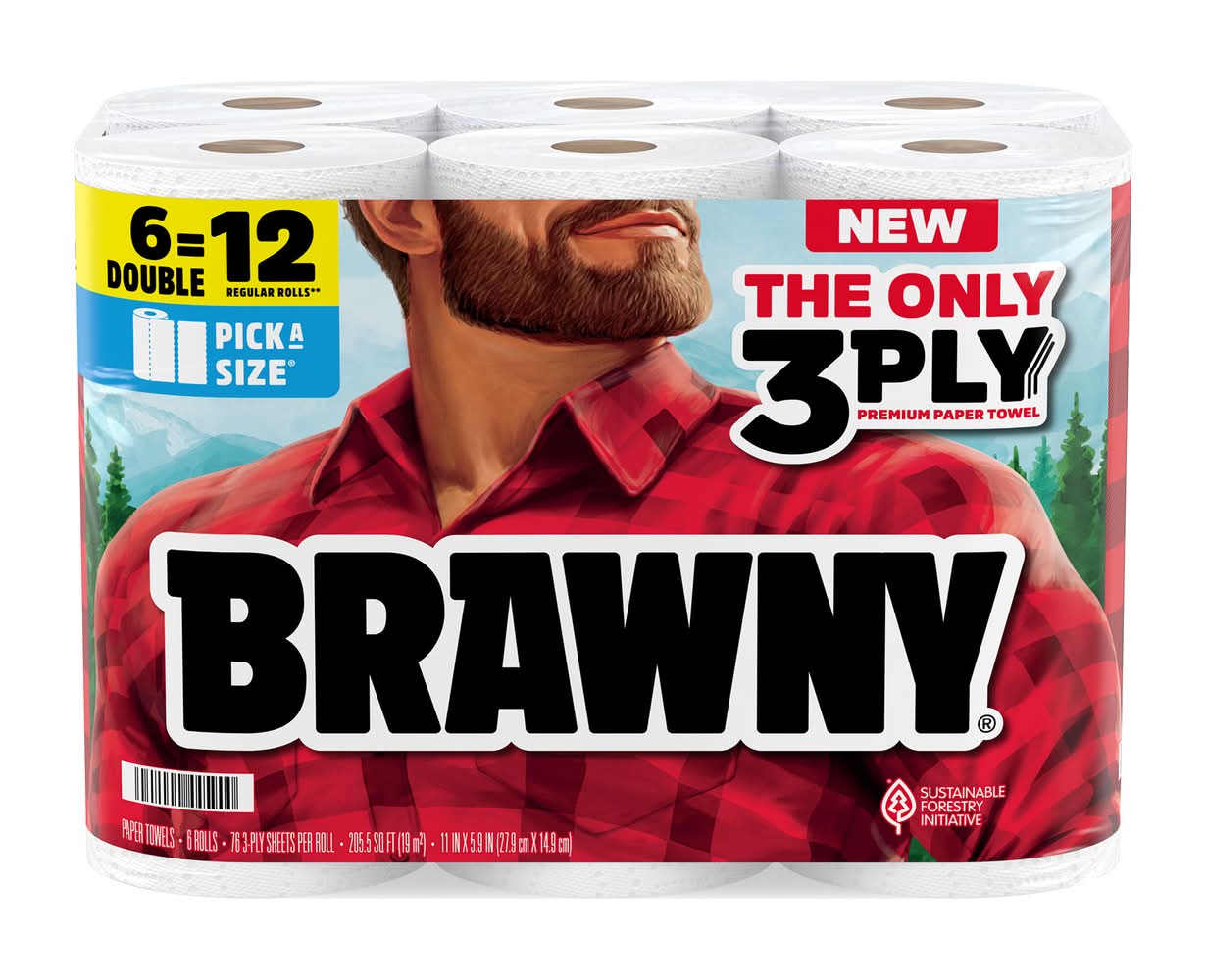 Brawny 3 Ply Double Roll Paper Towels, 11x5.9 in (6 ct)