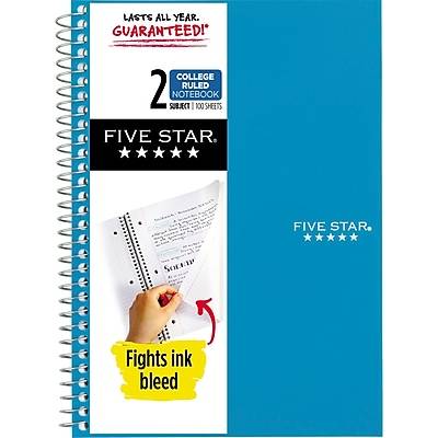 Five Star Premium 2-Subject Notebooks, 6 x 9.5, College Ruled, 100 Sheets, Each (06180)