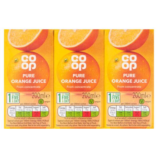 Co-Op Pure Orange Juice 3 X 200ml