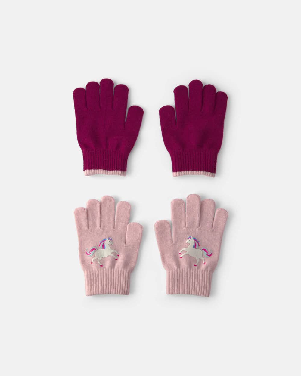 Girls 2-Pack Unicorn Winter Gloves - Pink/Burgundy - 8-14