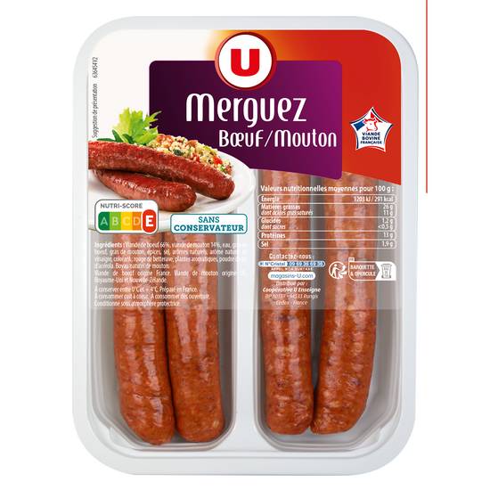 Produit U - Merguez boeuf mouton (4 pièces)