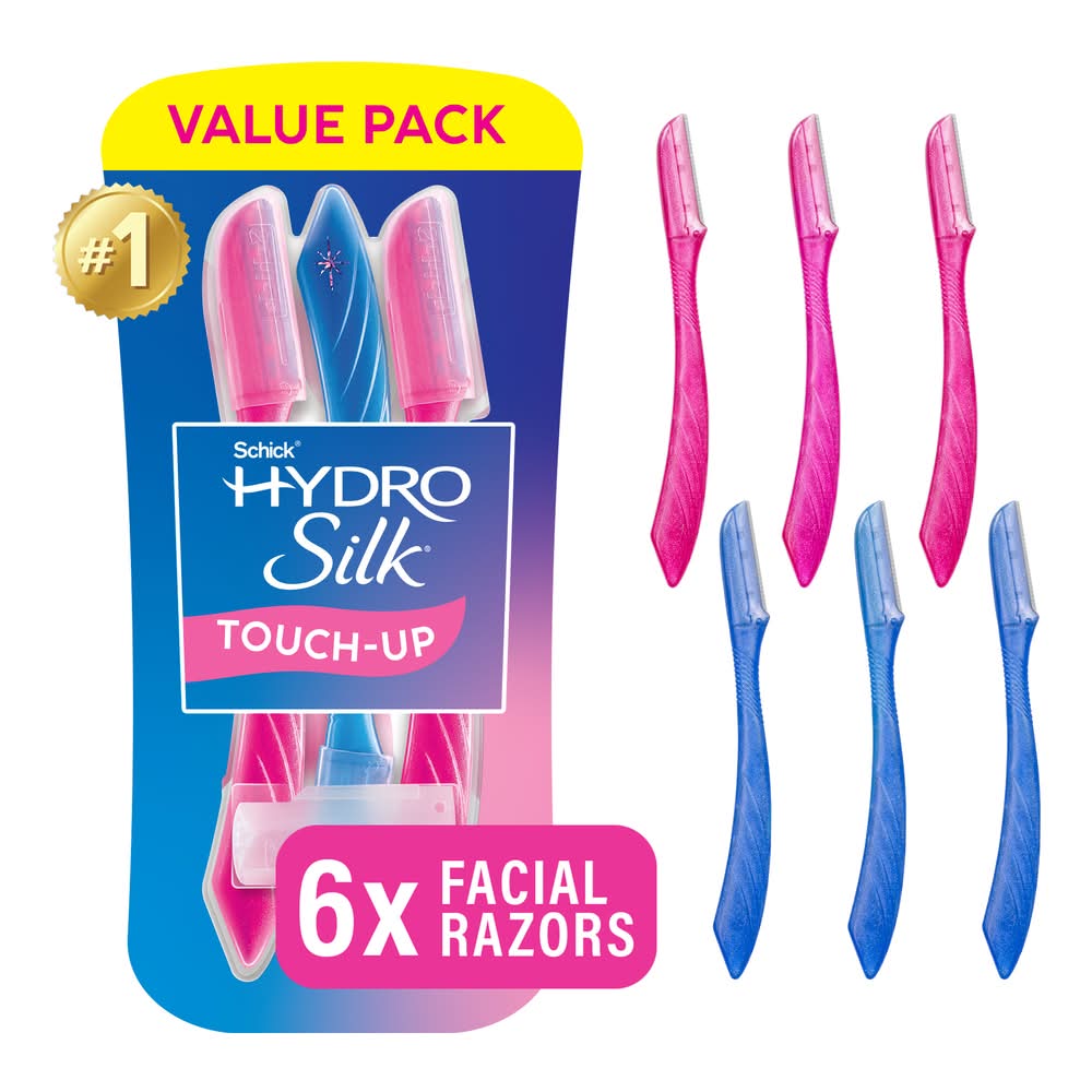 Schick Hydro Silk Touch Up Face & Eyebrow Razor, Pink-Blue (6 ct)