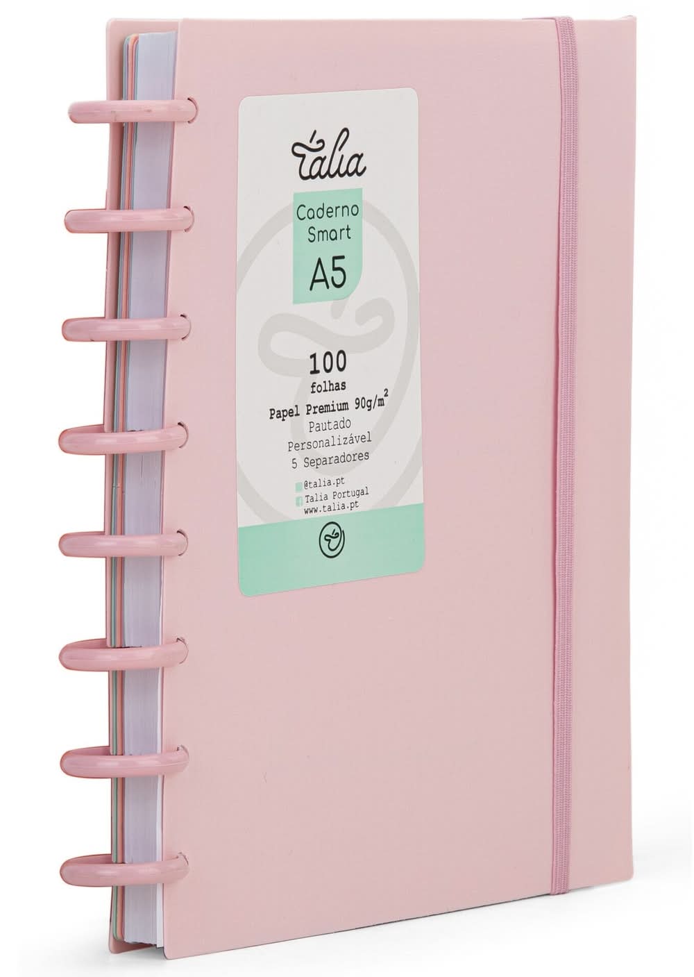 Caderno Smart A5 com Elástico 100 Folhas Rosa Pastel Talia