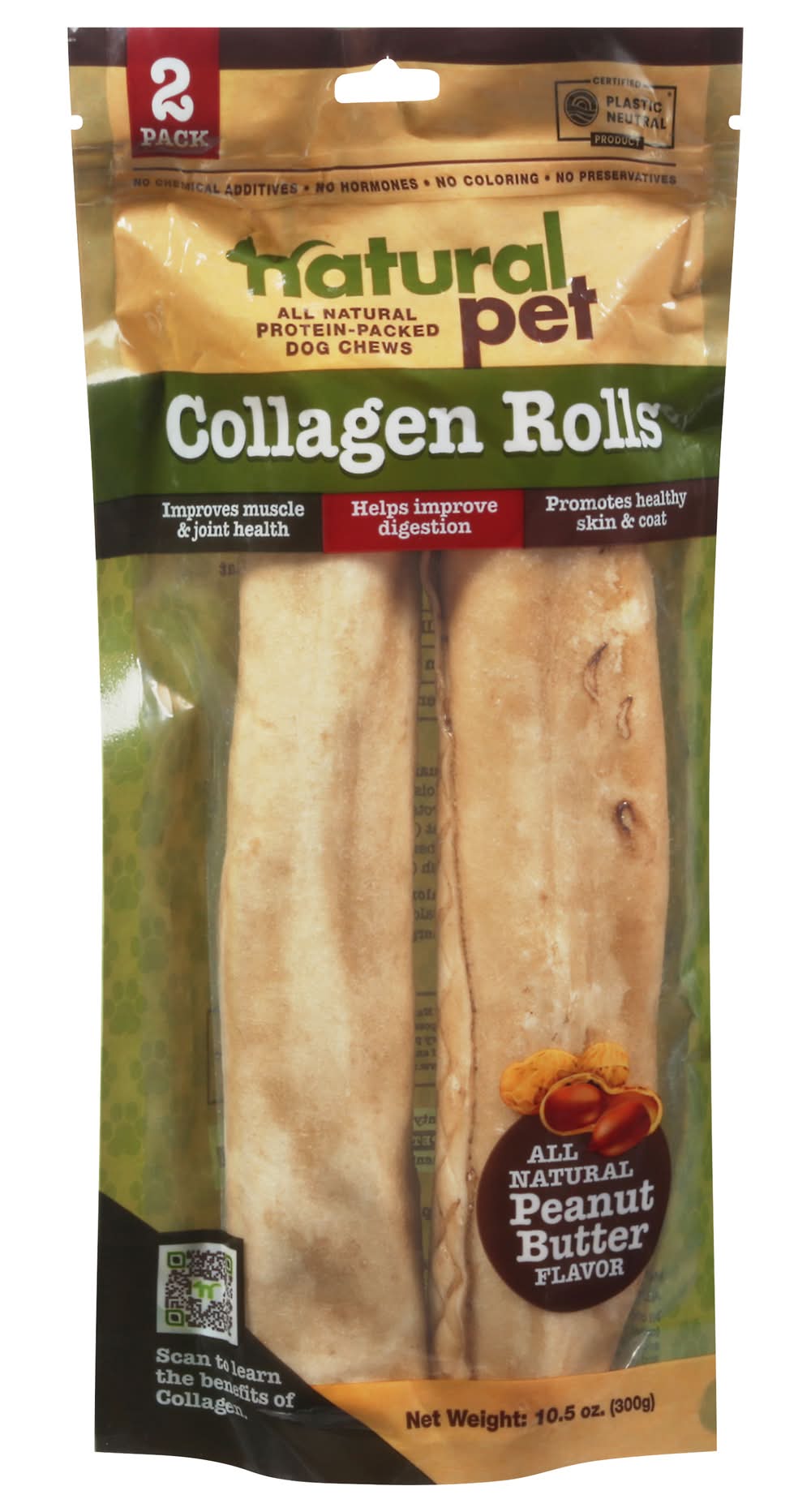 Natural Pet Collagen Rolls Peanut Butter Dog Chews (10.5 oz)