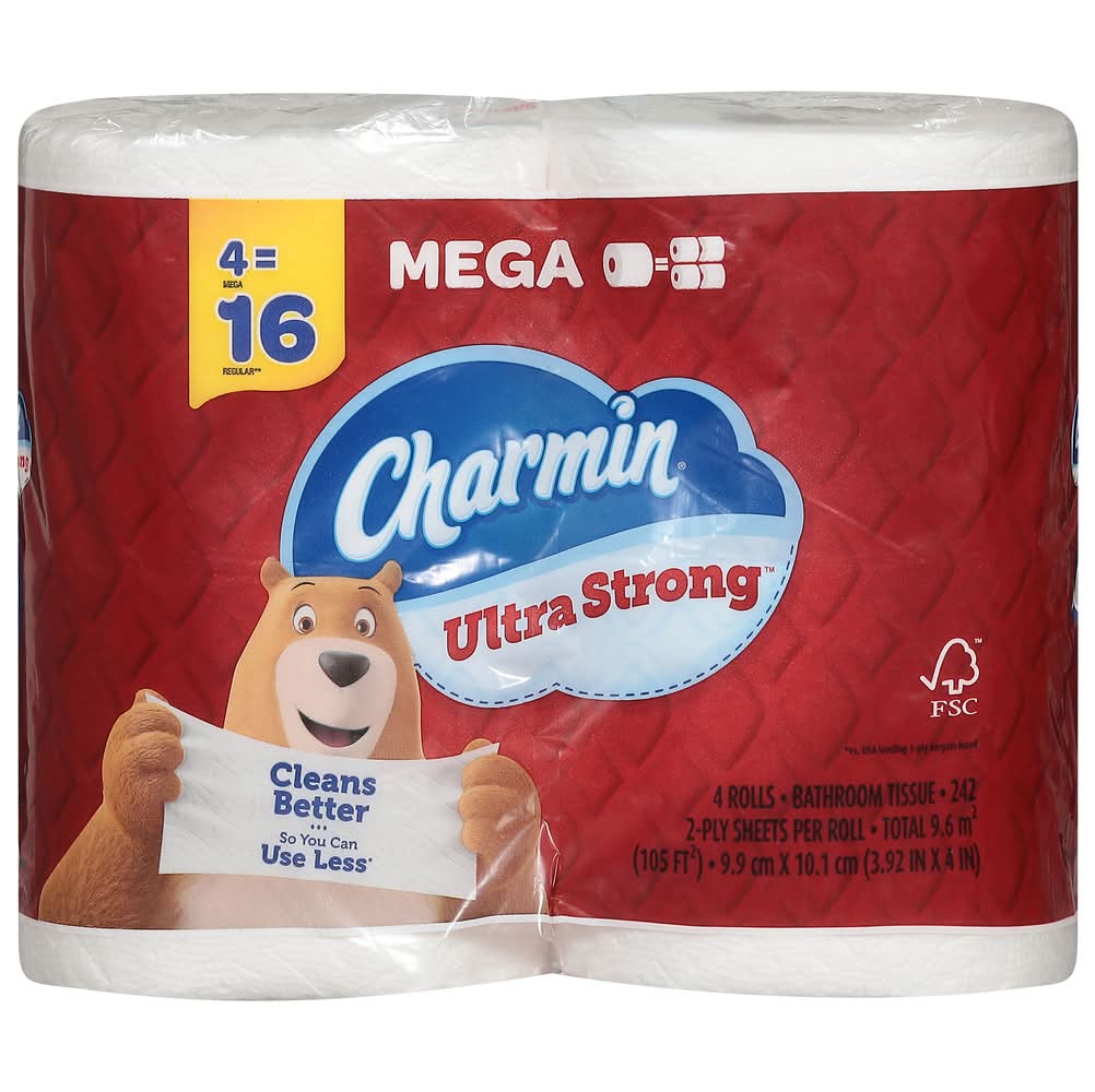 Charmin Ultra Strong Toilet Paper Mega Rolls, 3.92x4 in (4 ct)