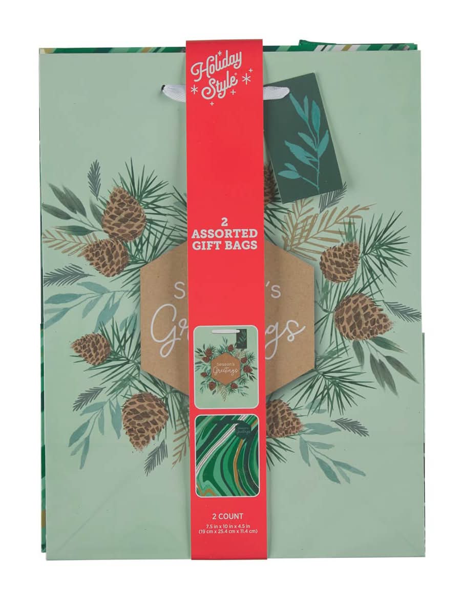 Holiday Style Christmas Gift Bags, L, Assorted (2 ct)