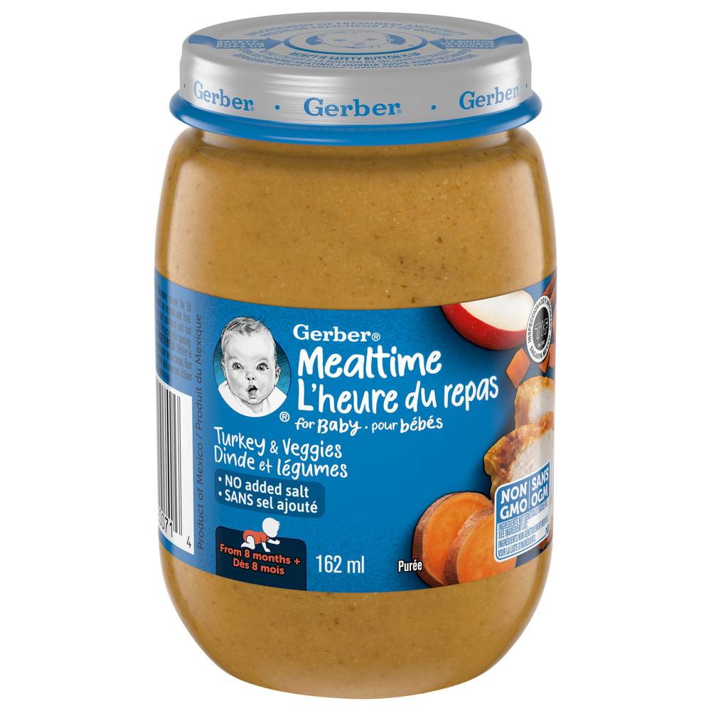 Gerber Meal Time Puree Baby Food, Turkey & Veggies, 8 Months+ (0.16 kg)