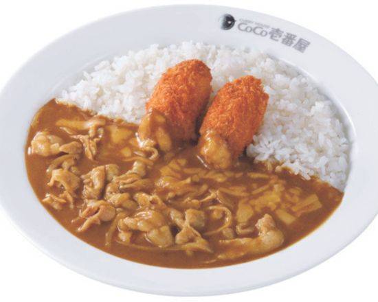 豚しゃぶカレー＋チーズ＋2個カキフライ Thin-sliced pork curry with cheese and 2 pieces of fried oyster