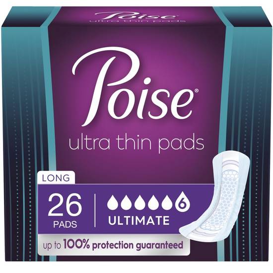 Poise Ultra Thin Incontinence Pads, Ultimate Absorbency - Bladder Control Pads, 26 ct