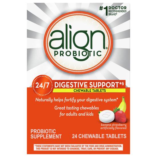 Align Probiotic Supplement Banana Strawberry Smoothie Flavored Chewable Tablets