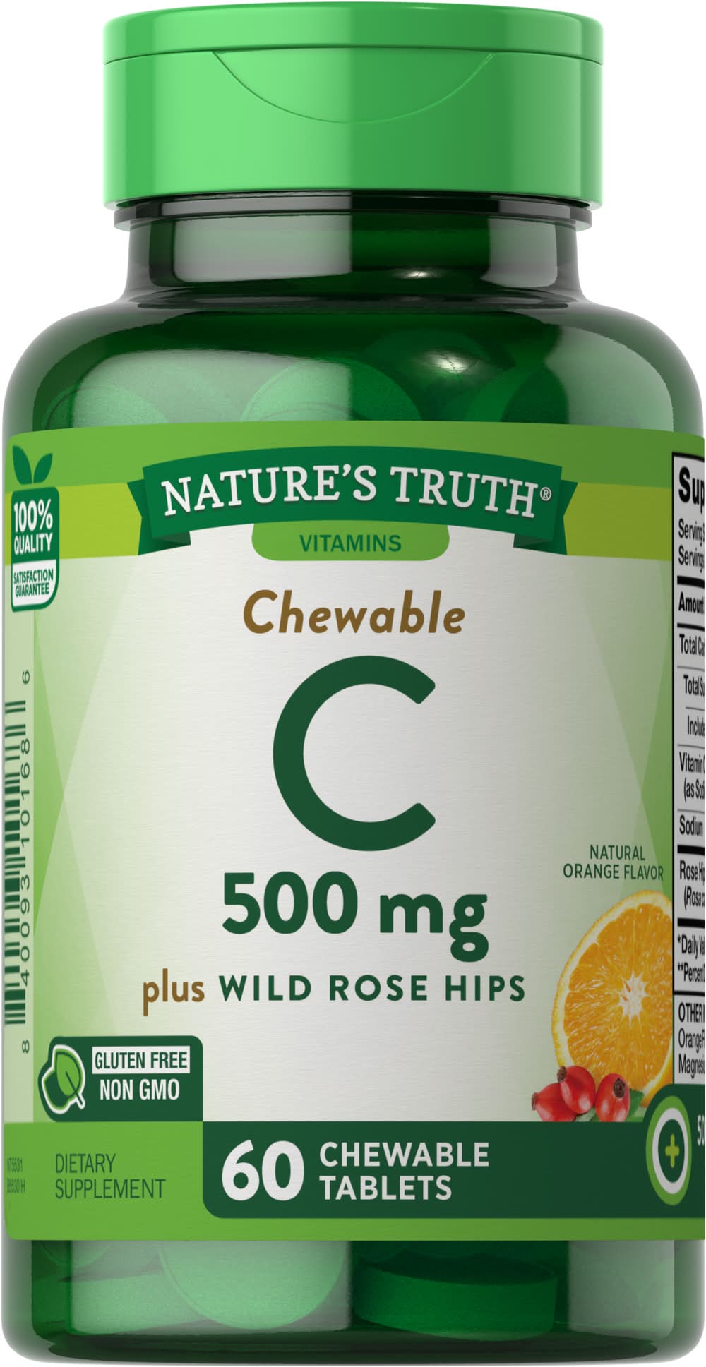 Nature's Truth Plus Wild Rose Hips Vitamin C Chewable Tablets 1000mg, Orange (5.28 oz, 60 ct)