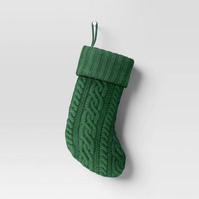 20" Cable Knit Christmas Stocking Green - Wondershop™