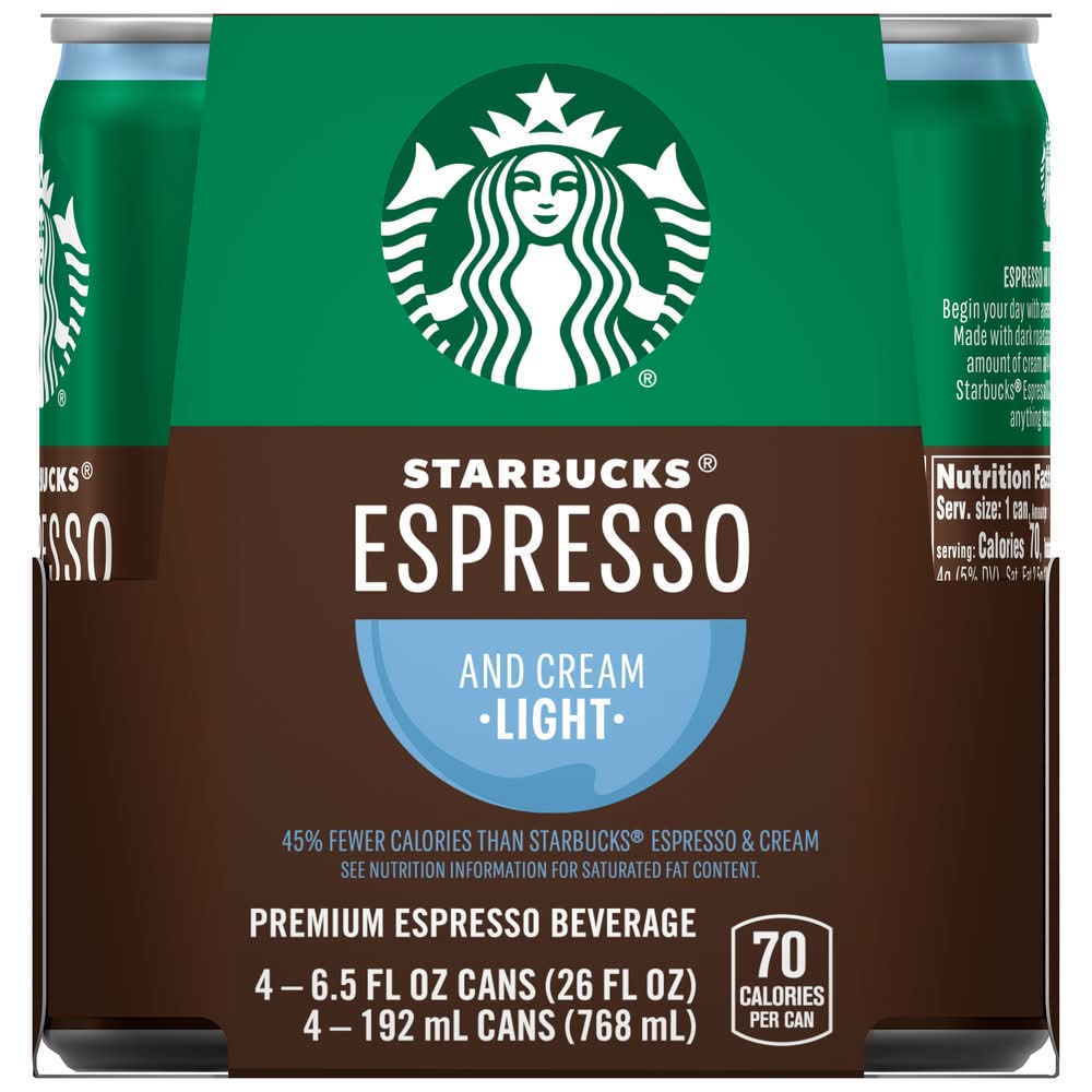 Starbucks Doubleshot Premium Coffee Beverage, Espresso and Cream Light (4 x 6.5 fl oz)