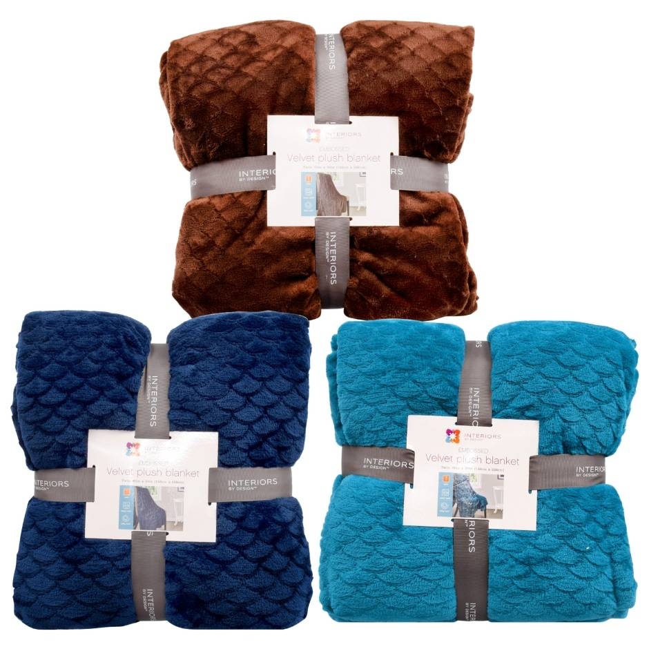 Interiors by Design Twin Size Embossed Velvet Plush Blankets