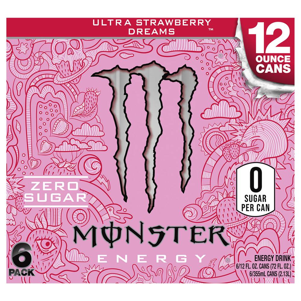 Monster Energy Zero Sugar Ultra Dreams Energy Drink, Strawberry (6 x 12 fl oz)