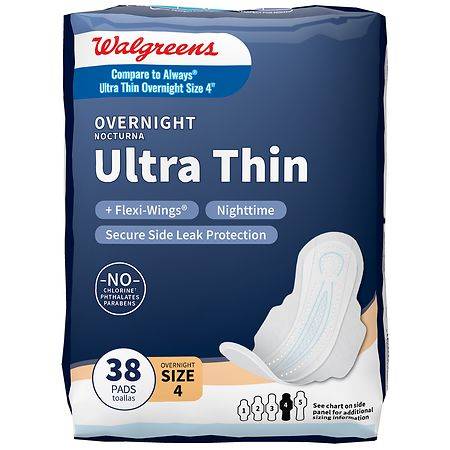 Walgreens Ultra Thin Overnight Flexi Wings Size 4 Pads (38 ct)