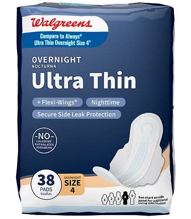 Walgreens Ultra Thin Overnight Flexi Wings Size 4 Pads