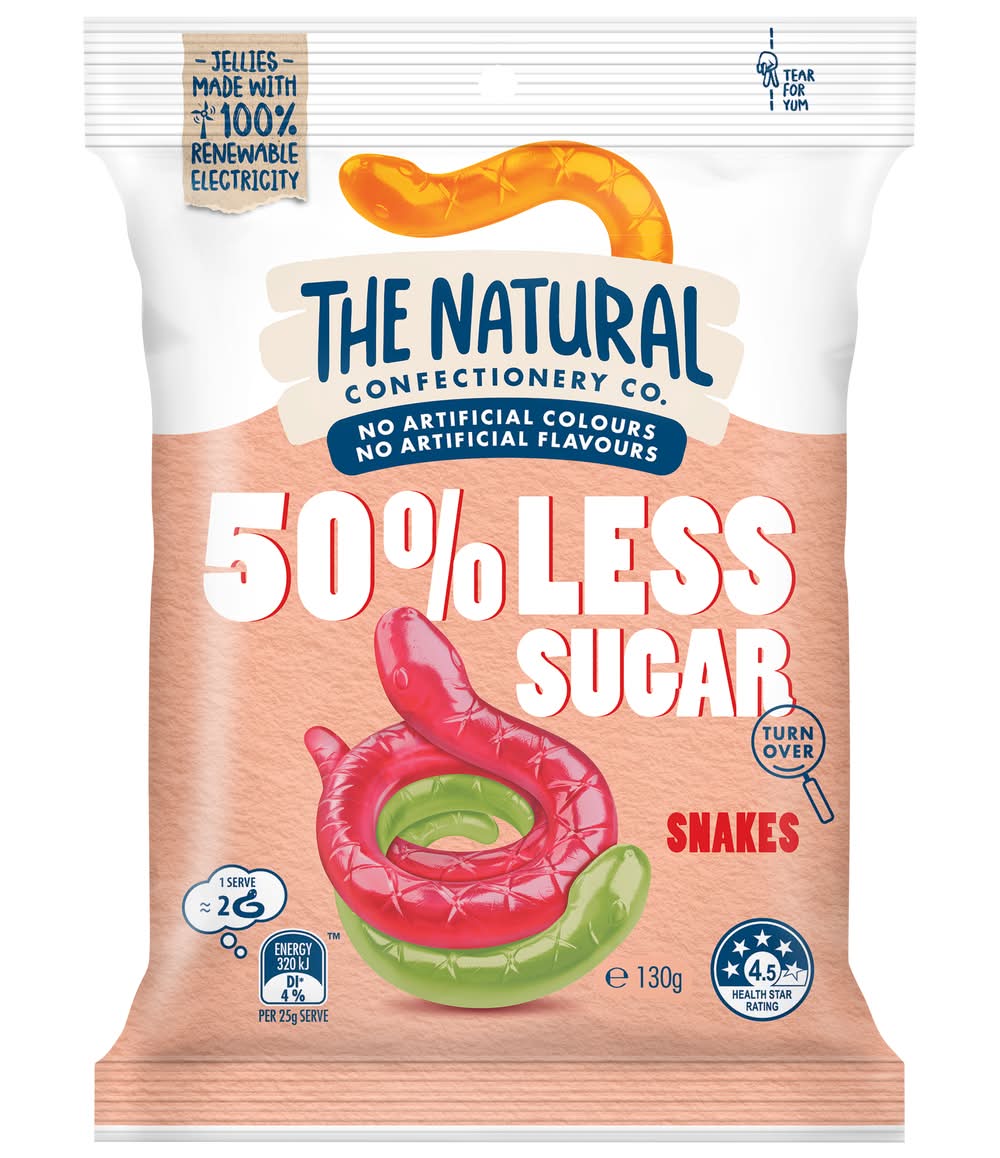 The Natural Confectionery Co. 50% Less Sugar Snakes (130g)