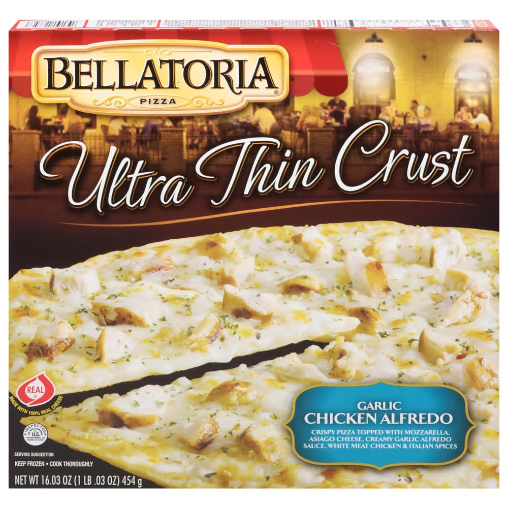 Bellatoria Frozen Ultra Thin Crust Garlic Chicken Alfredo Pizza (16.03 oz)