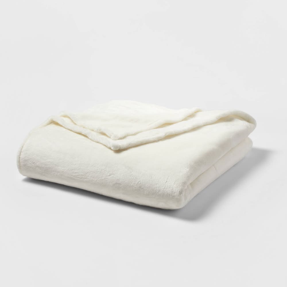 Threshold Microplush Cozy Polyester Bed Blanket, Queen Size, Cream