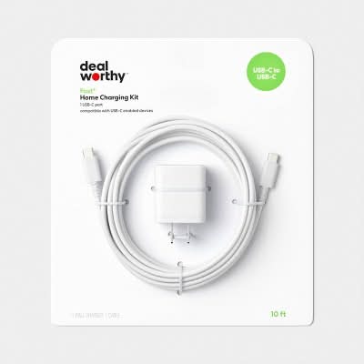 Dealworthy Usb-C To Usb-C Cable Home Charging Kit 20w, 10 ft, White