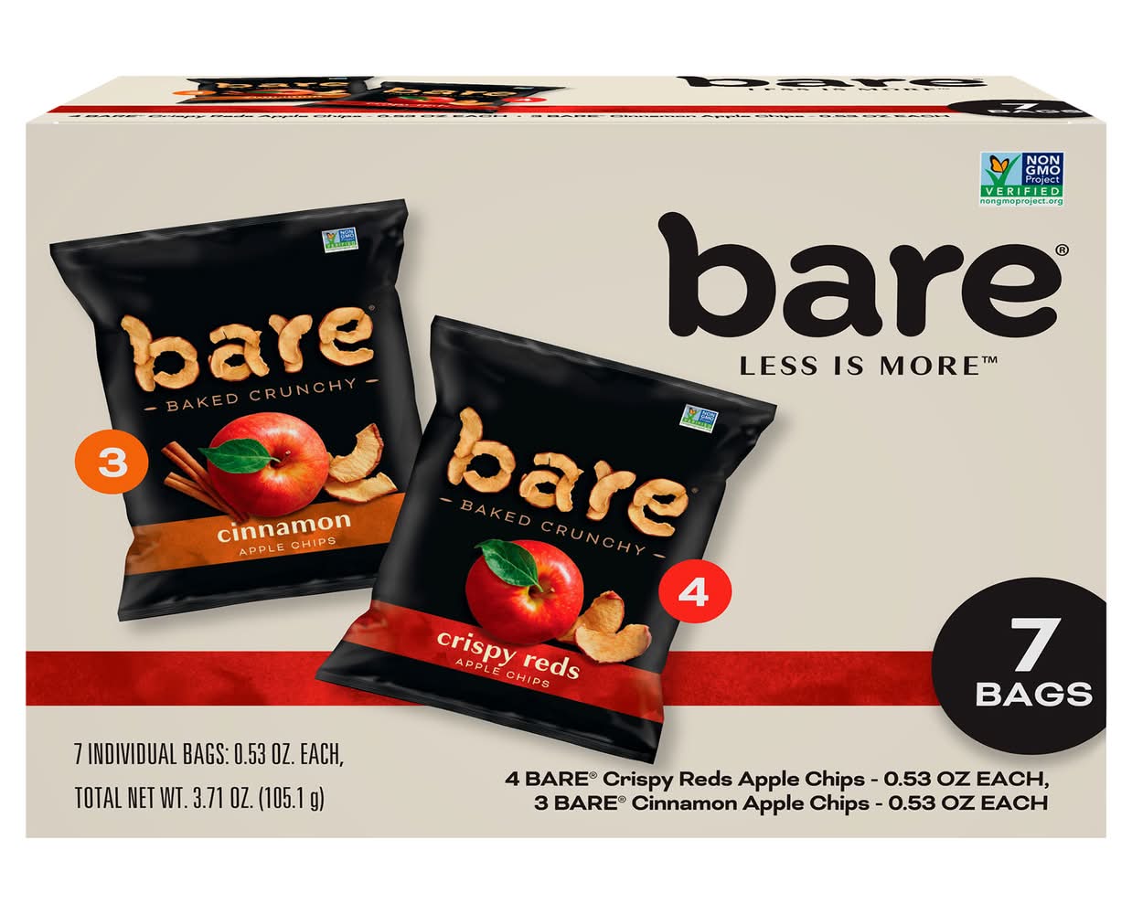 Bare Baked Crunchy Apple Chips Variety pack, Crispy Reds-Cinnamon (7 x 0.53 oz)