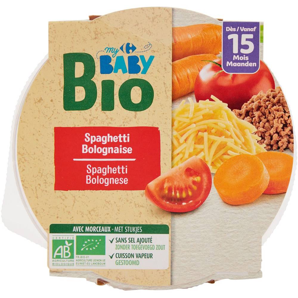 Carrefour My Baby Bio - Plat bébé spaghetti bolognaise dès 15 mois (250g)