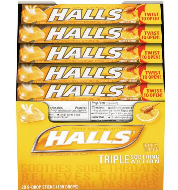 Halls - Honey-Lemon Cough Drops - 20 ct (20 Units)