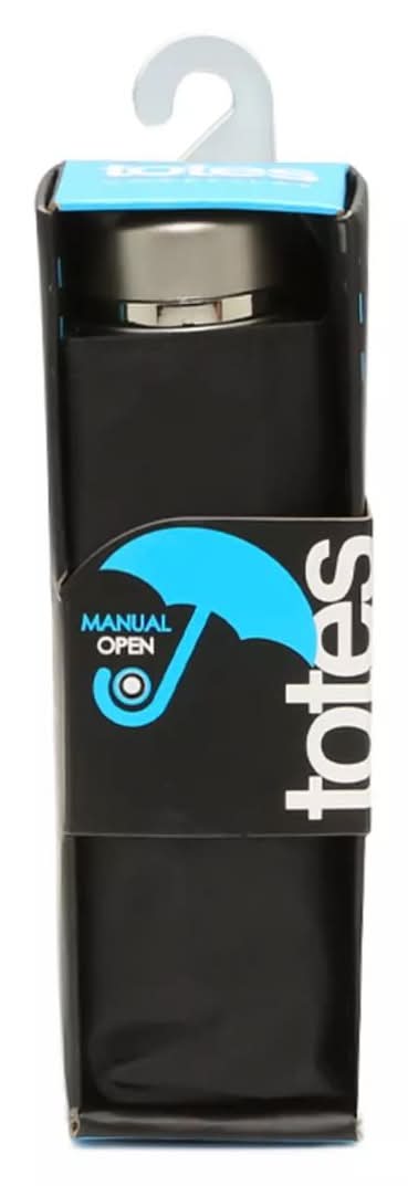 Totes Isotoner Manual Open Mini Umbrella (Black One Size)