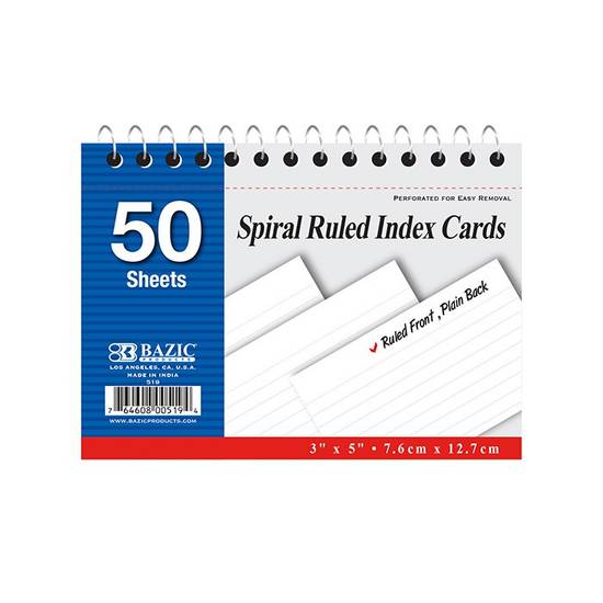 Bazic 50 Sheets Spiral Ruled Index Cards