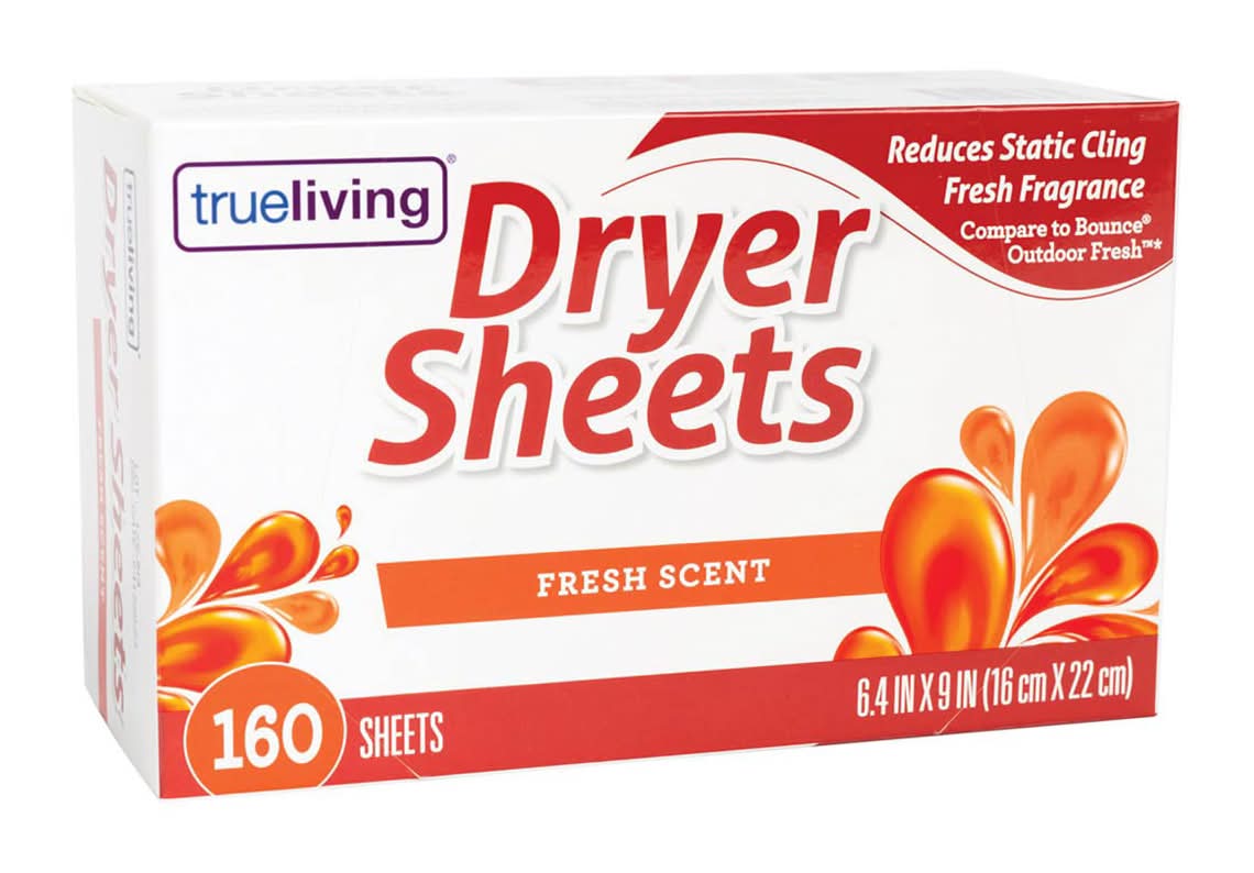 True Living Dryer Sheets, Fresh, 6.4x9 in (160 ct)