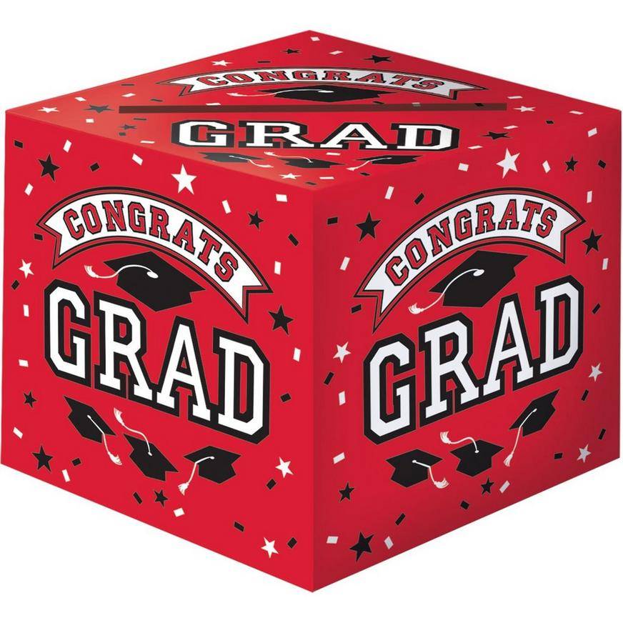 Red Congrats Grad Cardstock Card Holder Box, 12in